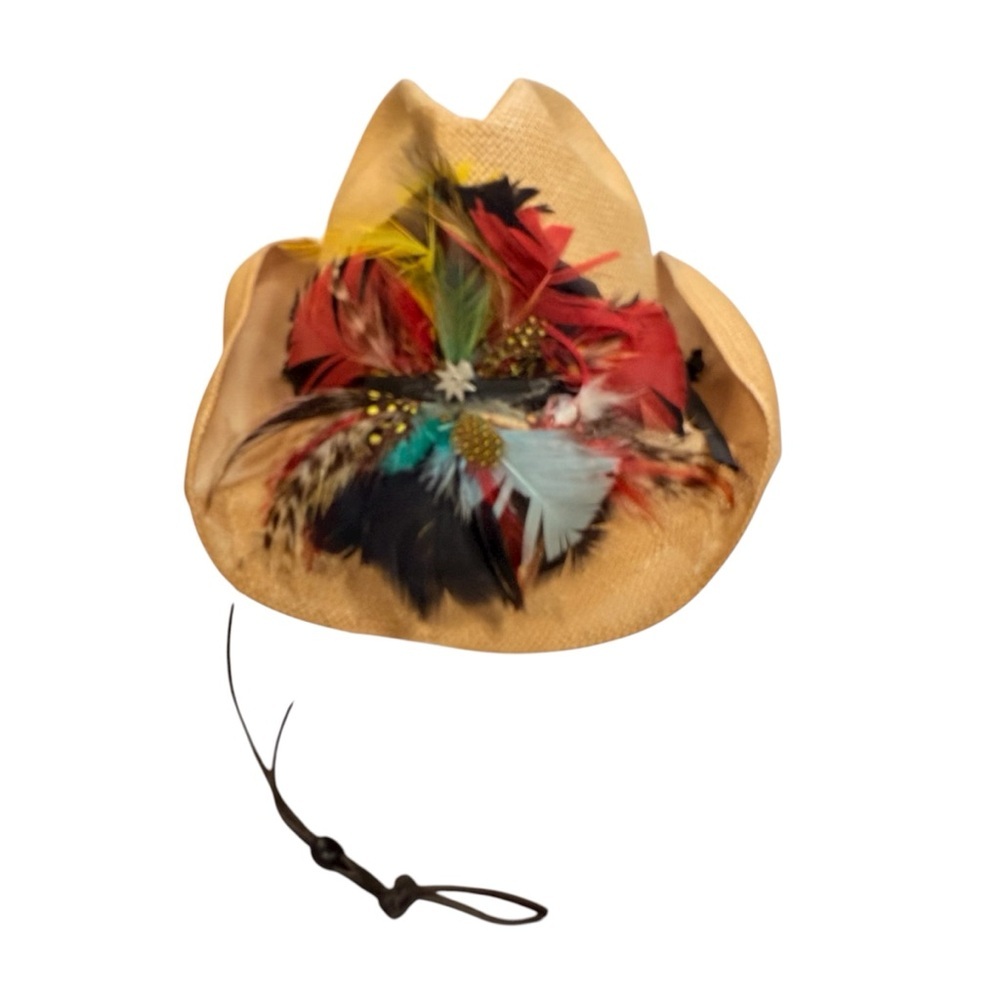 Vintage Beaver Hats Colorful Feathered Cowboy Hat 6 7/8-55 EUC Saddle Ready!